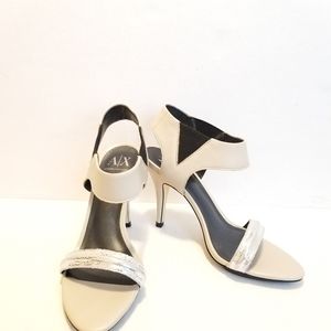 Armani Exchange nude strappy heels.